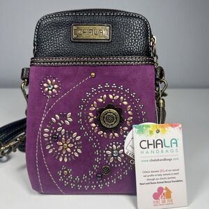 New CHALA Dazzled Purple Paisley Cell Phone Crossbody Purse Adjustable Strap